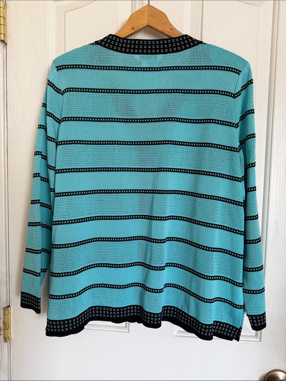 Misook Womens Aqua Blue Black Stripe Bow Button Front Cardigan size XL - Picture 3 of 8